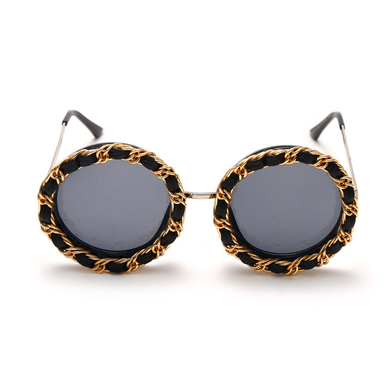 Double Woven Leather Chain Net Celebrity Street Shooting Props Sunglasses Glasses