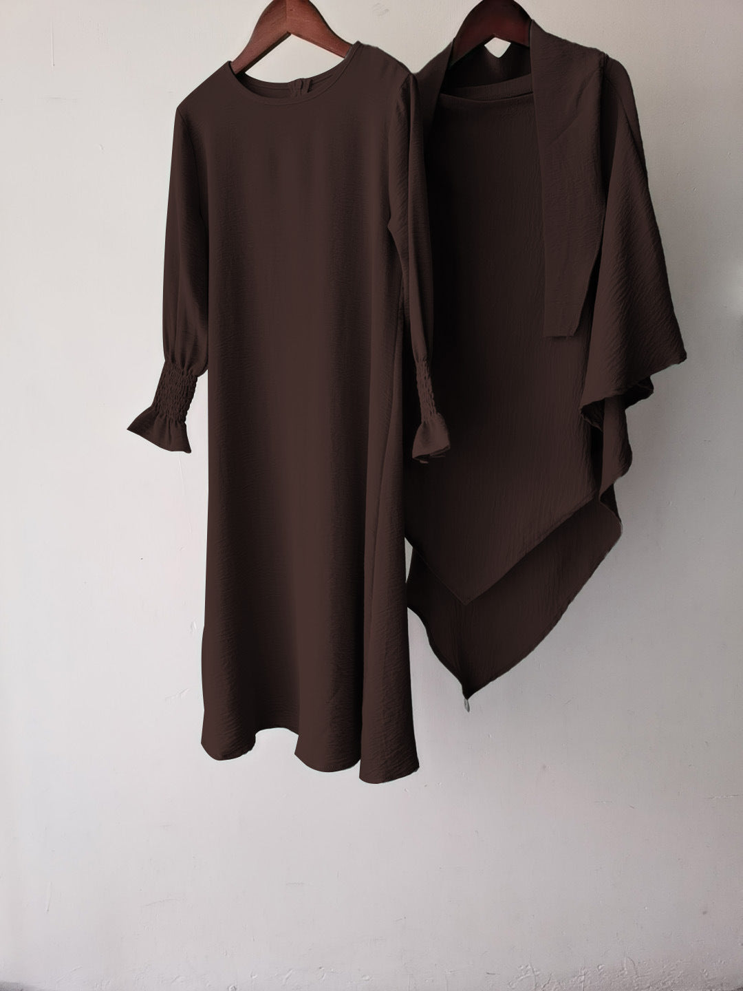 Round Neck Wavy Ruffled Solid Color Dress