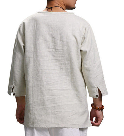 European And American Pullover Cotton And Linen Men's Shirt