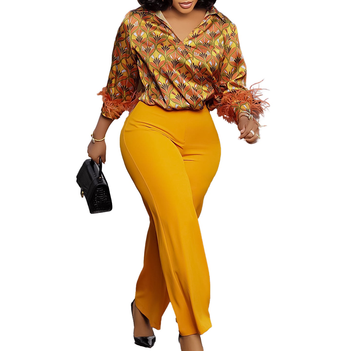 Women's Fashion Printed Long-sleeved Shirt Elegant Outfit