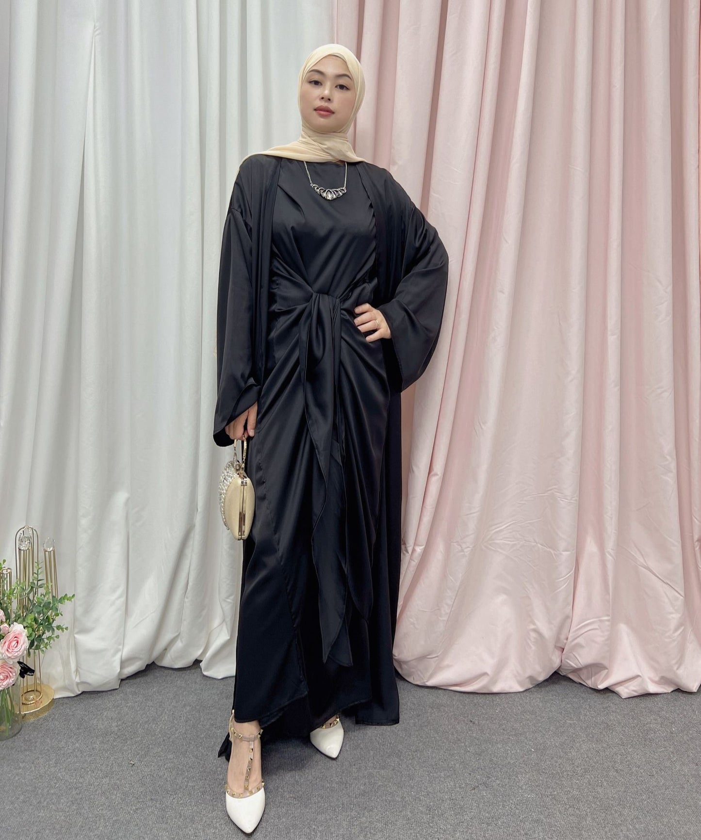 🌙 SALMA – Ensemble Modeste Élégance Satinée pour Femmes Musulmanes ✨