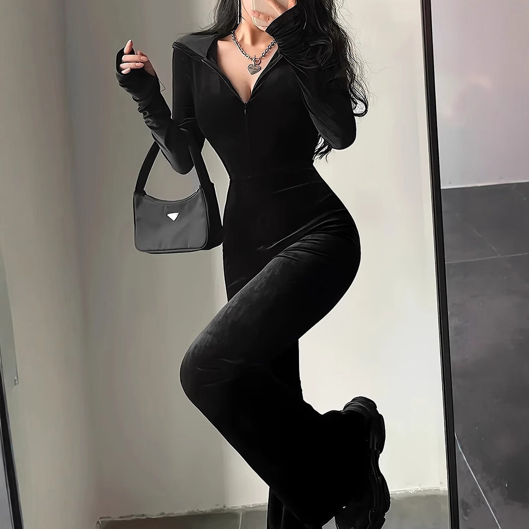 🌟Liya – Combinaison à Capuche Slim Fit en Velours