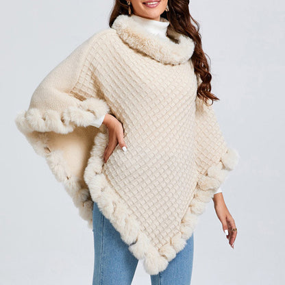 Raniya – Cape Femme Luxe avec Col en Fourrure Rex