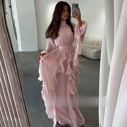 Robe Longue Volants Plissés Femme