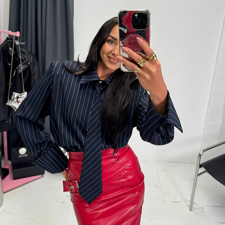 Chemise Rayée Col Cravate Manches Longues