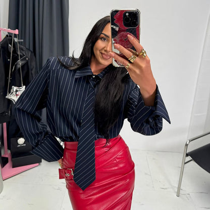 Chemise Rayée Col Cravate Manches Longues