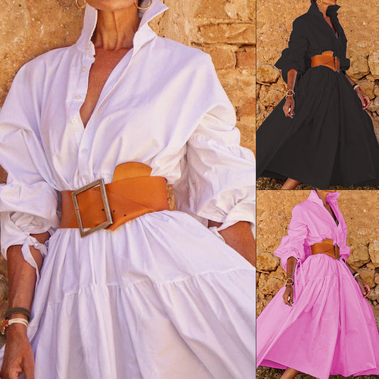 Women's Fashionable Elegant Lapel Long-sleeved Dress
