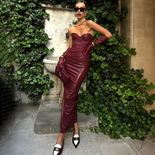 SORAYA – Robe Longue Bustier Effet Cuir