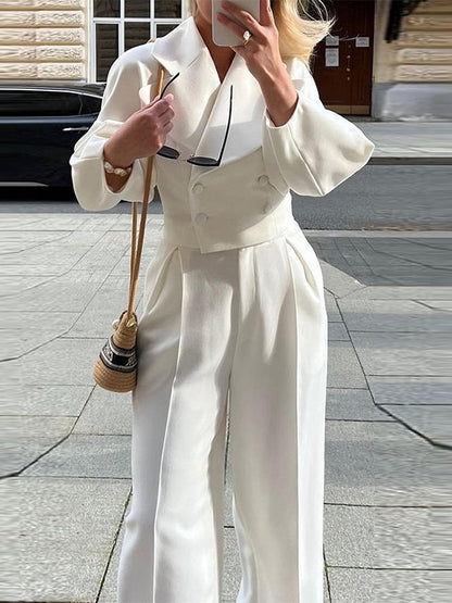 Ensemble Veste Courte Colé Pantalon Taille Haute Femme