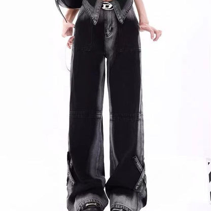 Nafissa – Jean Droit Taille Haute à Revers Dégradés