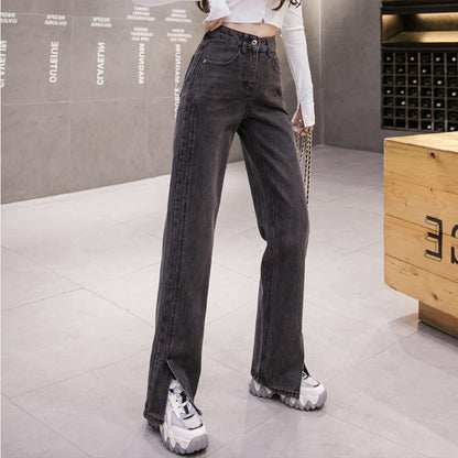 Dakota Jean Droit Fendu Taille Haute