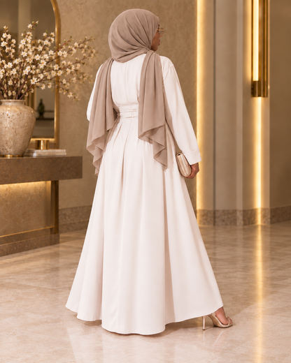 Fatima — Robe ceinturée à double bretelle, Beige