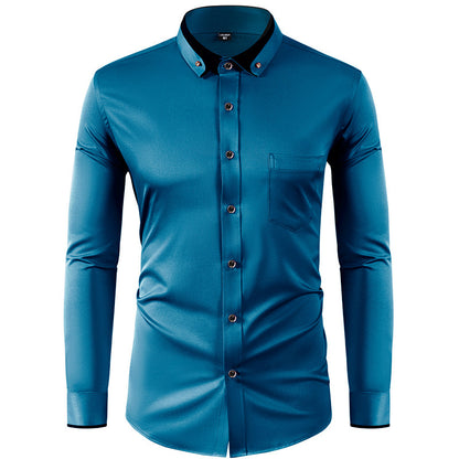 Color Effect Collar Design Solid Color Slim Fit Men's Shirt