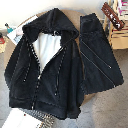 Plush Thickened Zipper Sweater Women's Tide Suit Korean Loose Sports Two-piece Suit