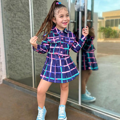 Children's Plaid Pleated Skirt Skirt Suit