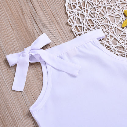 Ensemble Été Fille – Haut Sans Manches à Nœud & Short Rayé