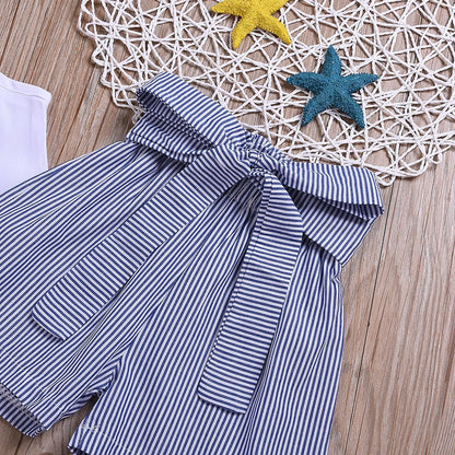 Ensemble Été Fille – Haut Sans Manches à Nœud & Short Rayé