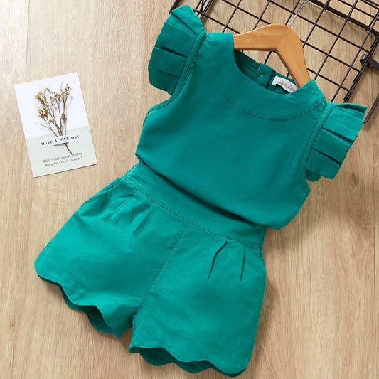 🌞 Ensemble Été Fille – Haut Volanté & Short Uni