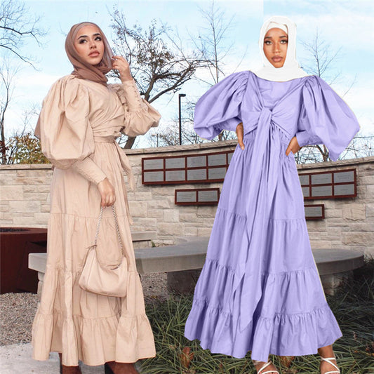StripeGlow ✨ Robe Manches Bouffantes