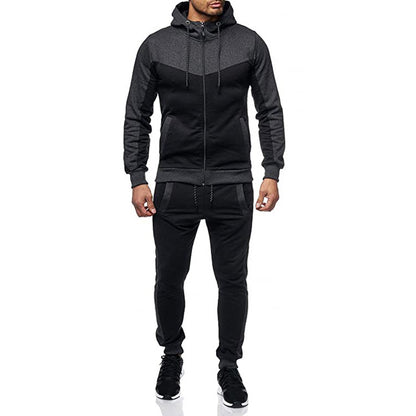 Men's Hooded Color Block Casual Cardigan Set