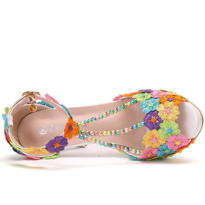 10 Cm Fish Mouth Beaded Rhinestone Platform High-Heeled Sandals Platform Sandals Stiletto Lace Beaded Wedding Shoes
