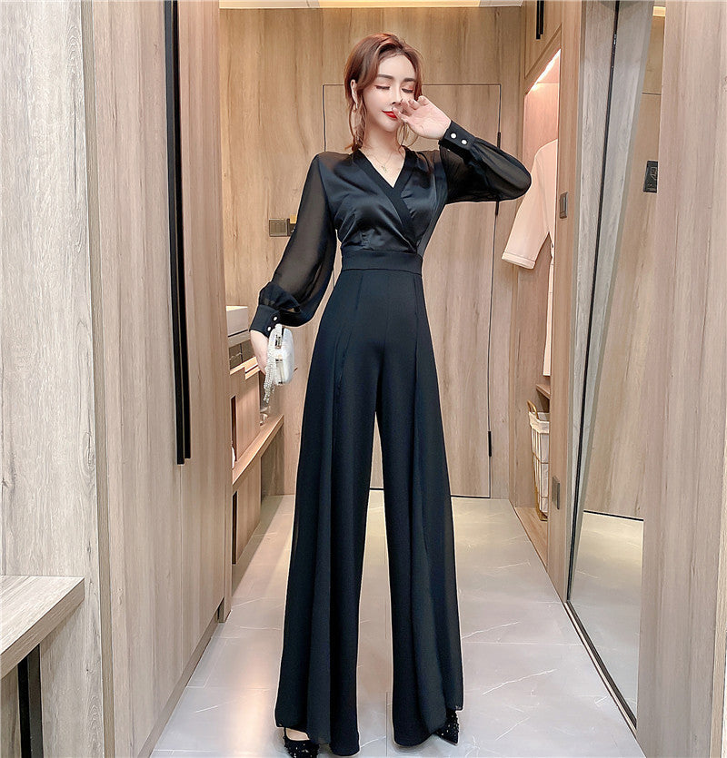 🖤 Zeyna – Combinaison Palazzo en Mousseline Noire