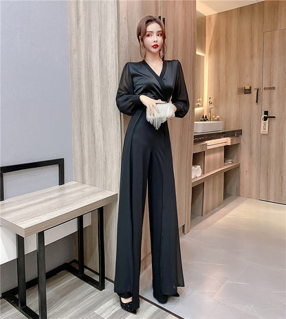 🖤 Zeyna – Combinaison Palazzo en Mousseline Noire