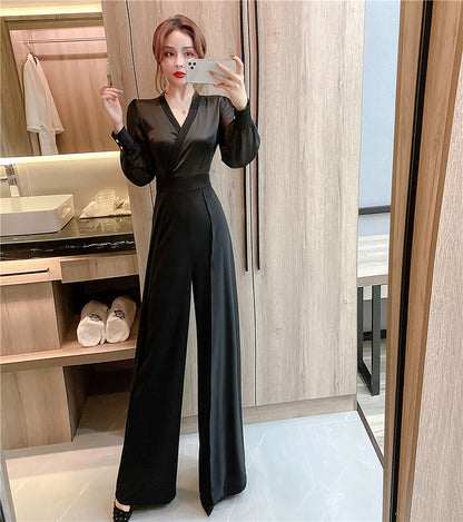 🖤 Zeyna – Combinaison Palazzo en Mousseline Noire