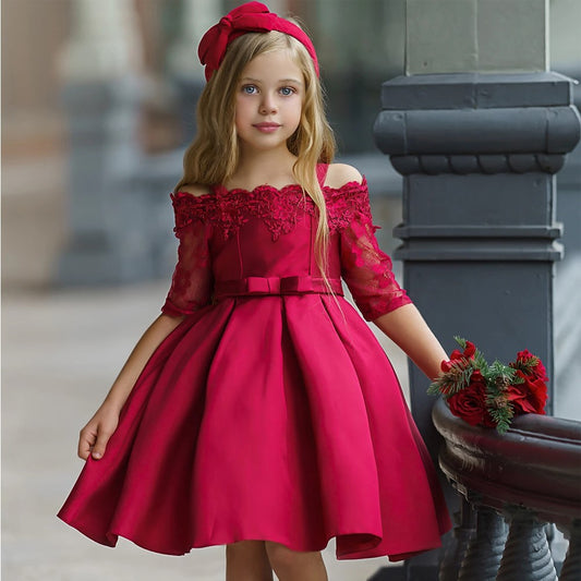 🌷 Robe Fille Dentelle Élégante – Couleurs Douces & Festives