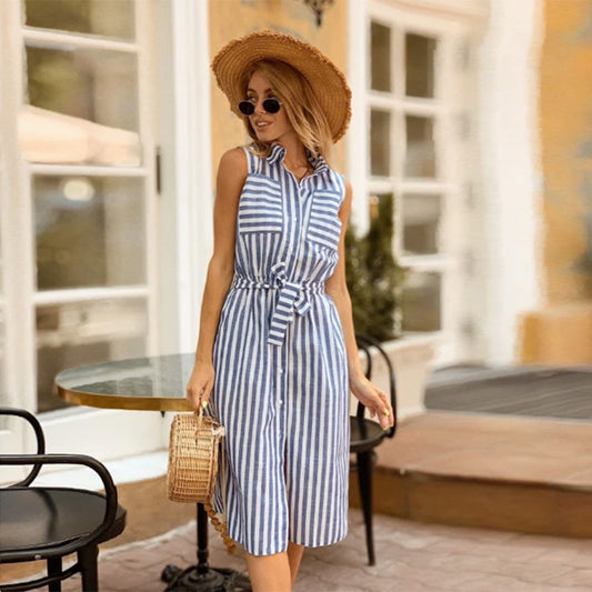 Linéa Libre – Robe Rayée en Lin & Coton avec Poches