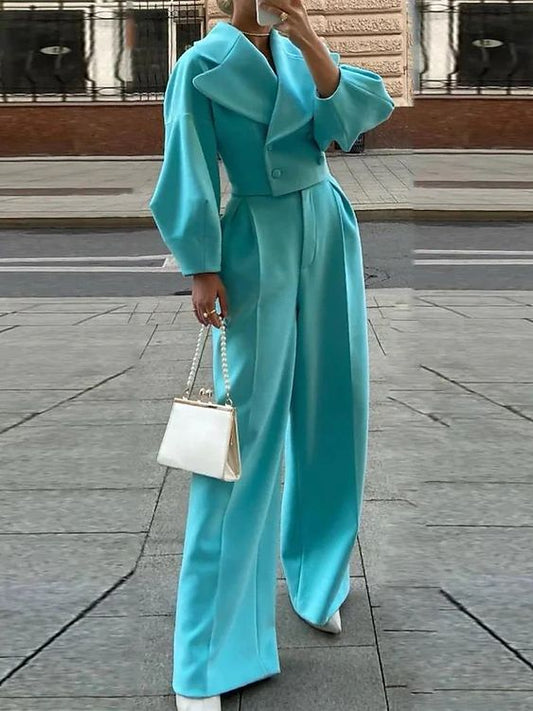 Ensemble Veste Courte Colé Pantalon Taille Haute Femme