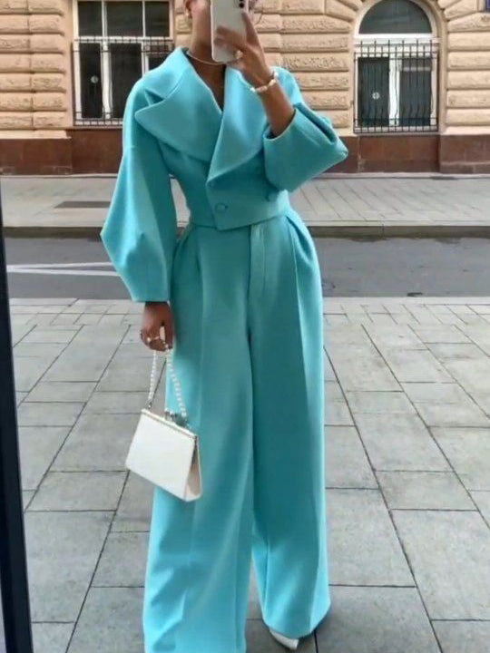 Ensemble Veste Courte Colé Pantalon Taille Haute Femme