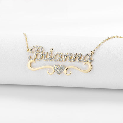 Personalized Heart Iced Out Name Necklace Butterfly Pendants