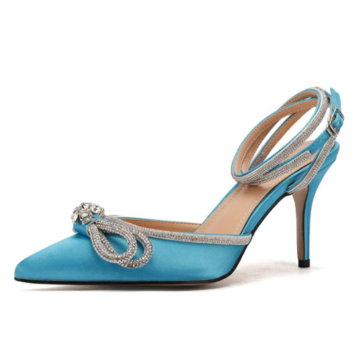 Sandales Strass Nœud Satin Bride Arrière
