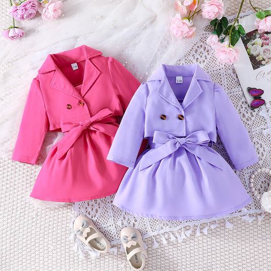 👗 Ensemble Chic Bébé Fille – Veste & Jupe Bretelles (2 Pièces)