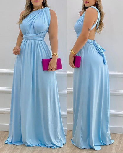 Commuter Sling Type High Waist Blue Official Picture Long Skirt Dress