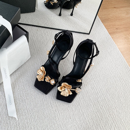 Sandales Aiguille Bout Carré Satin