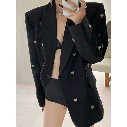 Elegant Three-dimensional Love Beaded, Black Suit