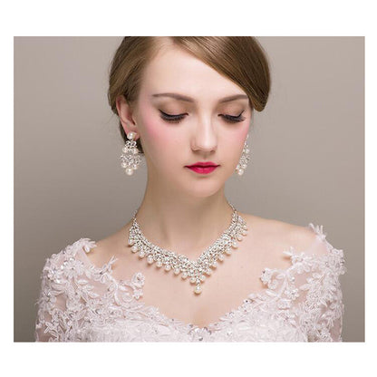 Bridal V-shaped Clavicle Wedding Necklace Earrings Two-piece Set