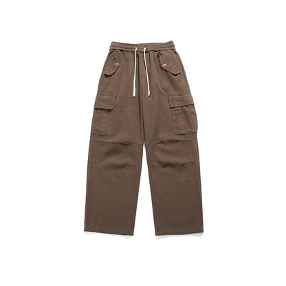 Solid Color Three-dimensional Pocket Decoration Straight-leg Trousers Men