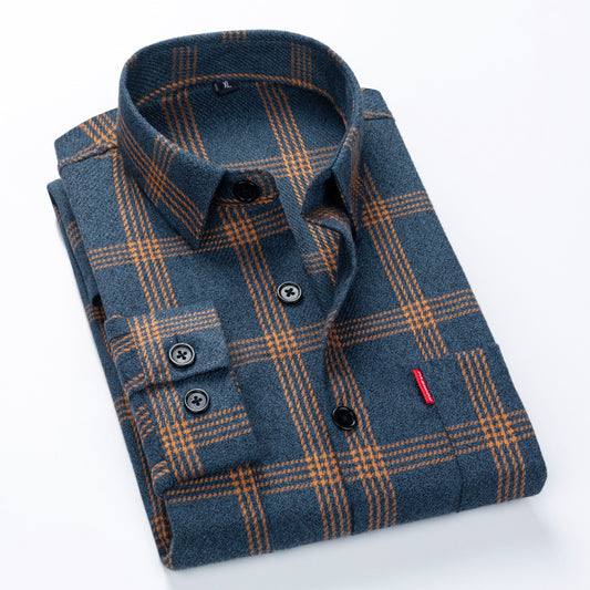 Men's Brushed Plaid Long Sleeve Shirt