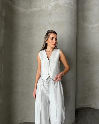 Fashion Casual Summer Women's Sleeveless Vest Lace-up Trousers Two-piece Set
