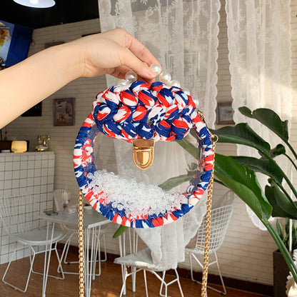 Handheld Pearl Lock Transparent Acrylic Line Diagonal Bag