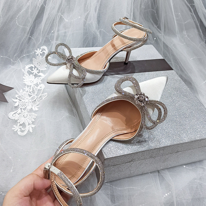 Sandales Strass Nœud Satin Bride Arrière
