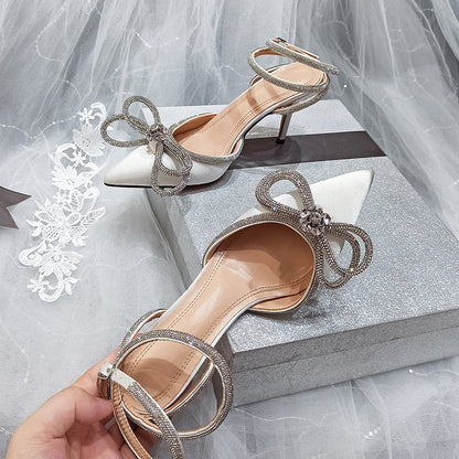 Sandales Strass Nœud Satin Bride Arrière