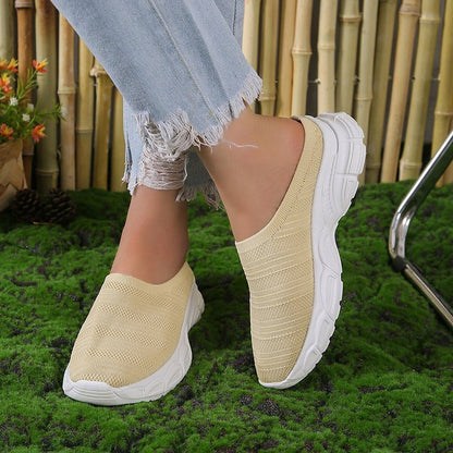 New Mesh Lazy Semi Slipper Casual Wedge Heels