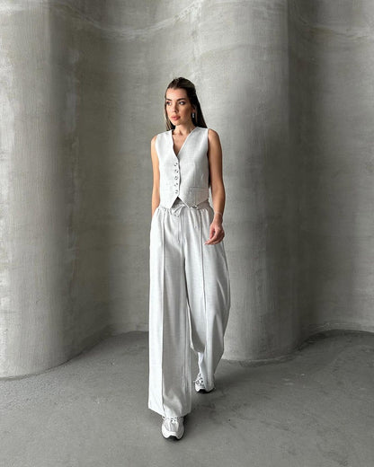 Fashion Casual Summer Women's Sleeveless Vest Lace-up Trousers Two-piece Set