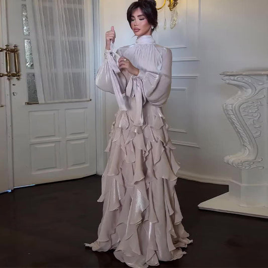 Robe Longue Volants Plissés Femme