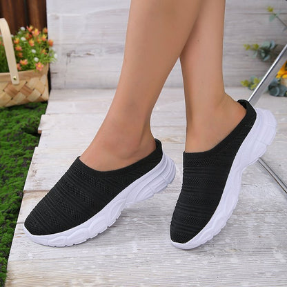 New Mesh Lazy Semi Slipper Casual Wedge Heels