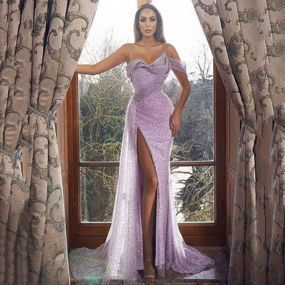 💜 Robe "Neema" — Glamour Violet & Fente Audacieuse